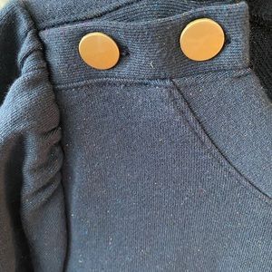 LOFT long-sleeved, puff shoulder knit navy dress